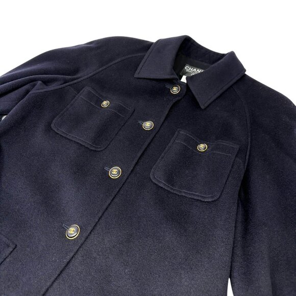 CHANEL Vinatage 95A CC Logo Button Coat Jacket #38 Cashmere Dark Blue [106350] - Picture 5 of 12